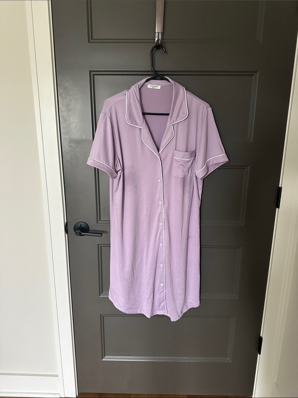 Lavender Short-Sleeve Button-Front Nightshirt with Contrast Piping